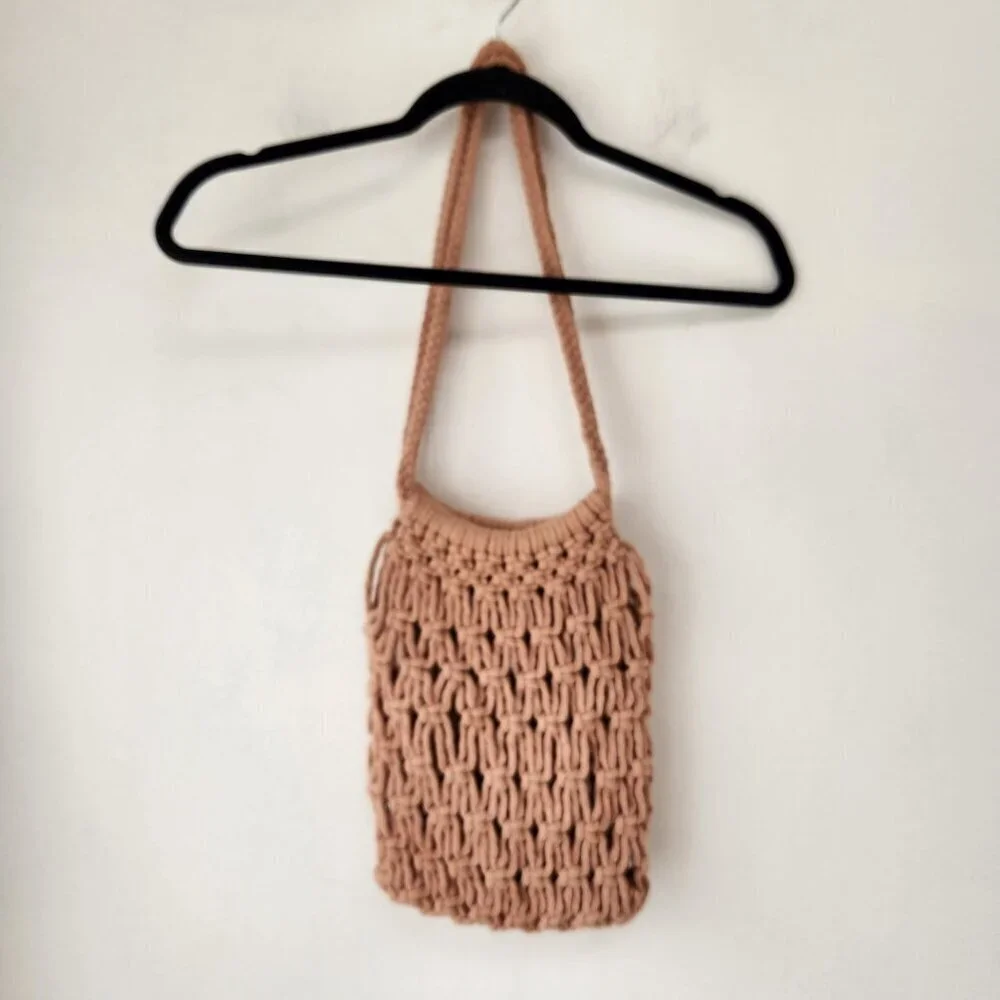 Cottagecore Dusty Rose Pink Crochet Tote Bag Purse Shoulder Bag Boho